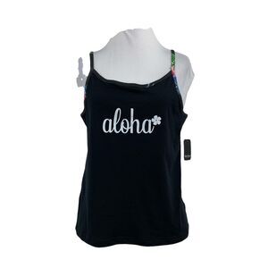 Aloha Tank Top Womens XL Extra Large Black Strap Tee ABC Stores Hawaii Cami